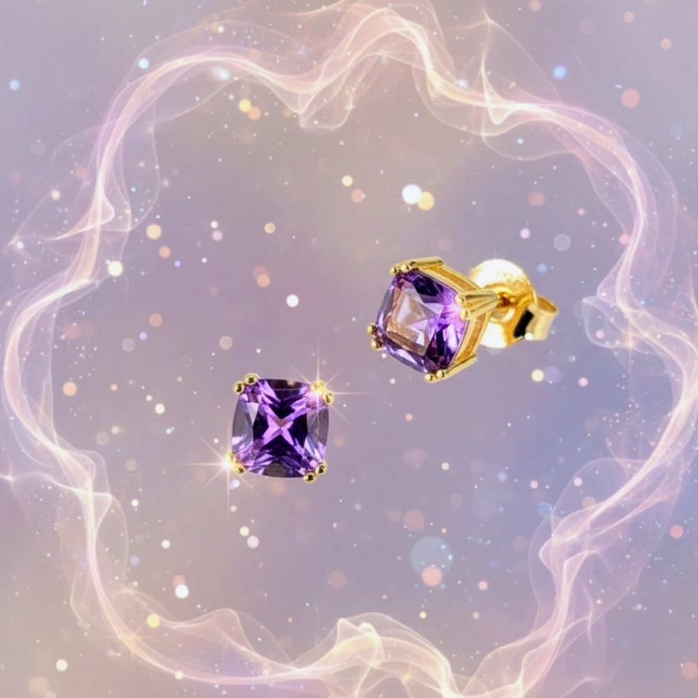 2.40 CTW Natural AAA Amethyst Cushion Stud Earrings Solid 925 Silver